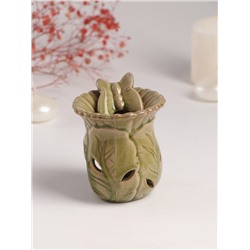 Аромалампа для эфирных масел «Бабочка на цветке», керамика, т. беж, 7.5×8.5×9.8 см