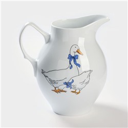 Кувшин Добрушский завод «Гуси», 2 л, фарфор, белый, рисунок МИКС