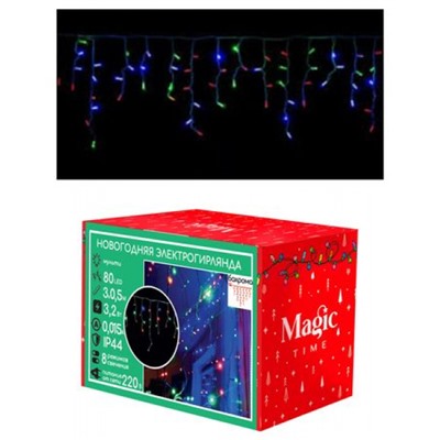 Светодиодная гирлянда Бахрома 50 cм х 3 м, 80 ламп, LED мультицвет, 8 режимов 92814 Феникс-Презент