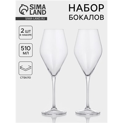 Бокалы для белого вина CRYSTAL BOHEMIA LOXIA, 510 мл, набор 2 шт., стекло, прозрачные