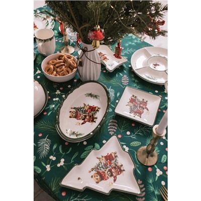 Тарелка сервировочная новогодняя Доляна «Сказки зимнего леса», 15×15×3 см, доломит, белая