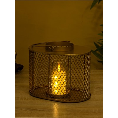 Подсвечник фонарь со стеклянной колбой, 19.5×23×15.5 см, d=10 см, металл, золотистый