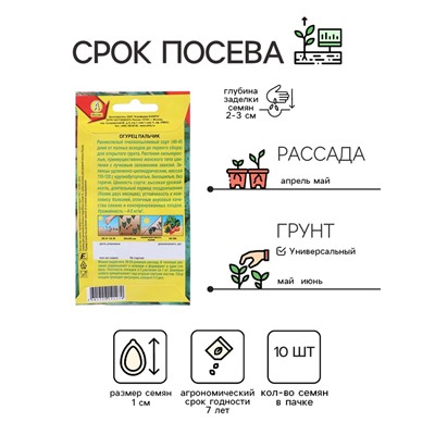 Семена Огурец Пальчик, раннеспелый, пчелоопыляемый, 10 шт