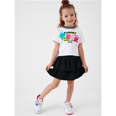 Комплект трикотажный для девочек: джемпер (футболка), юбка-шорты