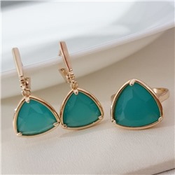 Комплект серьги и кольцо с камнем матового зеленого цвета, покрытие позолота, коллекция Дубайское золото, арт.215.651-18