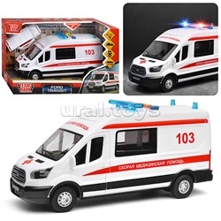 Машина пластик свет-звук Ford transit "Скорая" 22,5 см. (двери) 4 кнопки