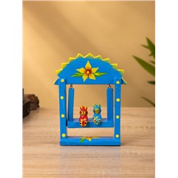 Сувенир «Зайки на качелях», 11×5.4×14.4 см, дерево, синий