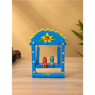 Сувенир «Зайки на качелях», 11×5.4×14.4 см, дерево, синий