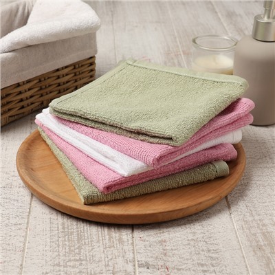 Салфетки махровые «Этель. Цветы», 5 шт., 30×30 см, хлопок 100%, зелёные/розовые