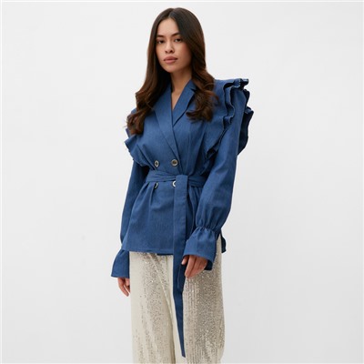 Жакет женский джинсовый с воланами MIST, размер 48, синий