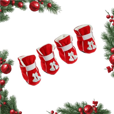 Ботинки для собак «Бубенцы», набор 4 шт., размер S, красные