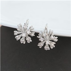 Серьги цветы ювелирная бижутерия покрытие посеребрение, вставка: фианиты, цвет: прозрачный, арт.213.557