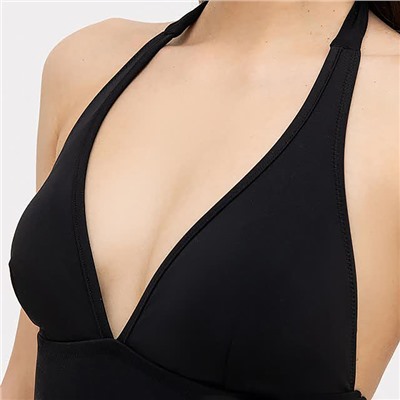 Купальник женский слитный с завязкой на шее, размер 50 (XL), чёрный