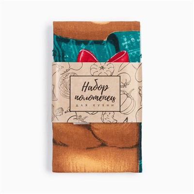 Набор новогодних кухонных полотенец «Новогодняя Сказка праздник в городе» 35×60 см-2 штуки, 100% хлопок