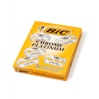 Лезвия для бритья классические двусторонние BIC Chrome Platinum 5шт.(20X5шт. =100 лезвий) в коробке