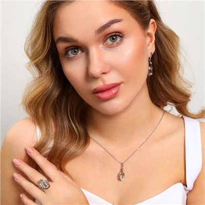 Комплект ювелирной бижутерии серьги, кулон и кольцо 18 р, покрытие посеребрение, арт.213.946-18