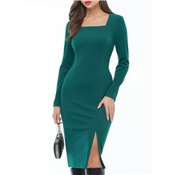 Платье изумрудное с вырезом каре