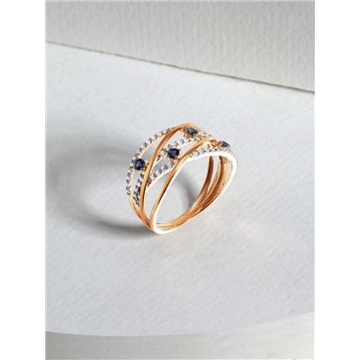 Кольцо из золочёного серебра с фианитами и родированием 925 пробы п1-396з208