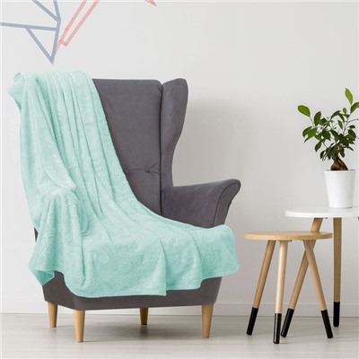 Плед «Этель корал» 1.5 сп Дамаск 150×200 см аквамарин,100% п/э, корал-флис 280 г/м²