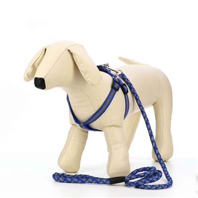 Шлейка с поводком «Плетенка», ОГ 32-48×1.5 с, поводок 115×1 см, флуоресцентная, синяя