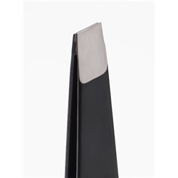 Пинцет для бровей профессиональный, скошенный, широкий, 9.6 см, чёрный