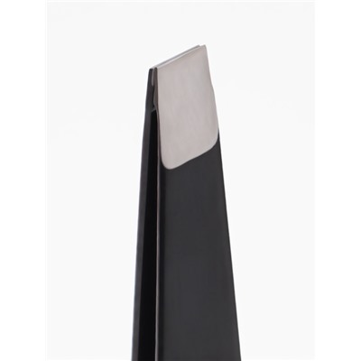 Пинцет для бровей профессиональный, скошенный, широкий, 9.6 см, чёрный