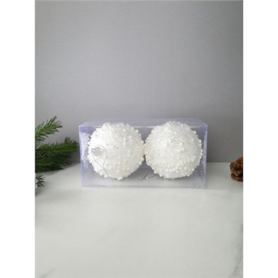 Новогоднее украшение Шары 2 штуки 9,5 см / WF-195 /уп 108/белые