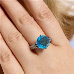 Кольцо 17 р ювелирная бижутерия коллекция "Дубай", покрытие посеребрение, вставка: фианиты и цирконы, цвет: голубой и прозрачный, арт.414.133-17