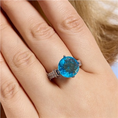 Кольцо 17 р ювелирная бижутерия коллекция "Дубай", покрытие посеребрение, вставка: фианиты и цирконы, цвет: голубой и прозрачный, арт.414.133-17