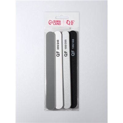 Набор пилок для ногтей, прямые, 100/180, 180/200, 200/240 грит, 18 см, 4 шт.