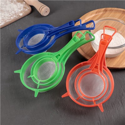 Сито Доляна, набор 3 шт., d=6.5/8/11.5 см, белый