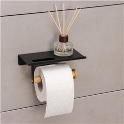 Держатель для туалетной бумаги с полочкой Stölz BAMBOO, 18×9.7×7.5 см, чёрный