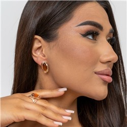 Комплект ювелирной бижутерии коллекция "Дубай",серьги и кольцо покрытие позолота, камень янтарь, р-р 17,5, 7602, арт.216.347-17,5