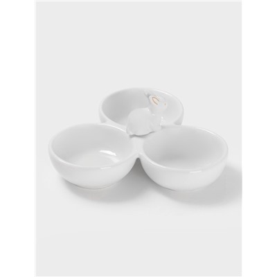 Менажница 3 ячейки Доляна «Зайка в золотом», 16.5×9 см, доломит, белая