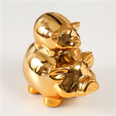 Копилка для денег «Две золотые свинки - пирамида», керамика, 12.5×8×14 см