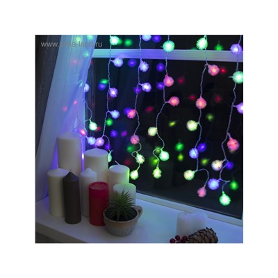 Гирлянда «Занавес» 2×1.5 м с насадками «Ёжики», IP20, прозрачная нить, 360 LED, свечение мульти (RG/RB), мигание, 220 В