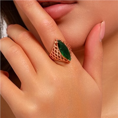 Кольцо 21 р коллекция Дубайское золото, покрытие позолота, вставка: крупный фианит, цвет: зеленый, Уценка, арт.08.3325 (314.743-21)