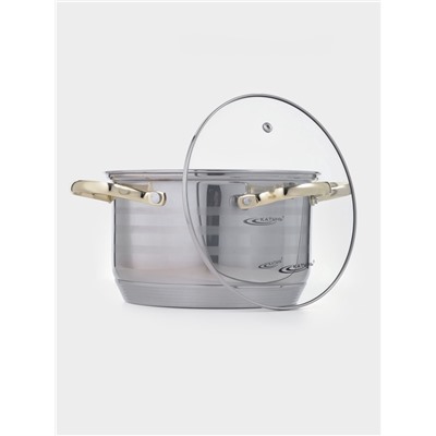 Кастрюля Катунь «ЭЛИС ГОЛД», 3.5 л, 20×12.5 см, стеклянная крышка, нержавеющая сталь, ручки золотистые