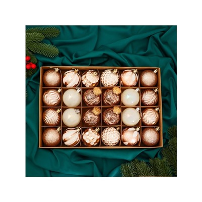 Ёлочные игрушки «Мелодия» ассорти люкс, шары новогодние, d=6 см, набор 24 шт., бело-золотой