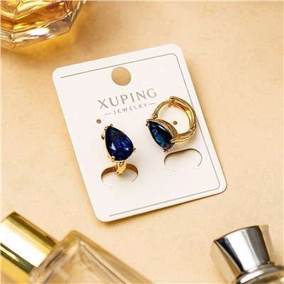 Серьги коллекция "Xuping" покрытие позолота, вставка: фианит, цвет: синий, арт.004.067