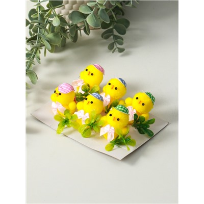 Фигурка пасхальная «Цыпленок в шляпке и тремя яичками», набор 6 шт., 5.5×12.5×18 см