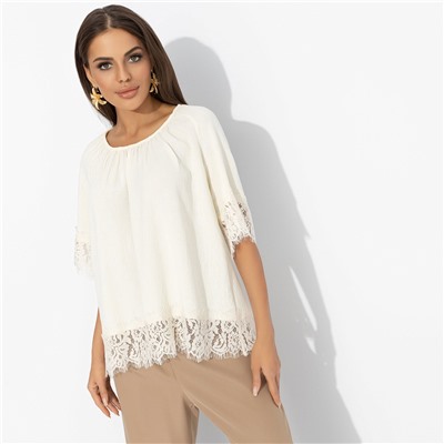 Блуза свободного кроя с кружевом, Путешествие в Прованс (нежная)