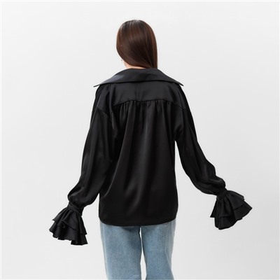 Блузка шелковая с воланами женская MIST, размер 46, чёрная