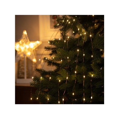 Гирлянда «Конский хвост» 8 нитей по 2 м, IP20, медная нить, 160 LED, свечение тёплое белое, USB