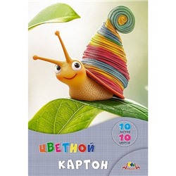 Набор цветного картона А4 10л 10цв "Веселая улитка" в папке С9288-03 АппликА