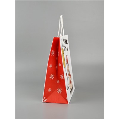 Пакет бумажный подарочный новогодний крафт, «С НГ, ЁПТА», 27×21×11 см