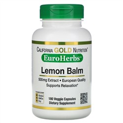 California Gold Nutrition, экстракт мелиссы, европейское качество, 500 мг, 180 вегетарианских капсул