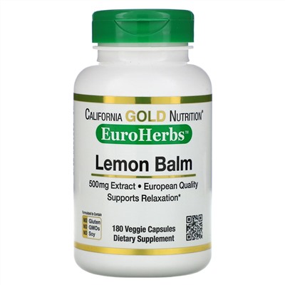 California Gold Nutrition, экстракт мелиссы, европейское качество, 500 мг, 180 вегетарианских капсул
