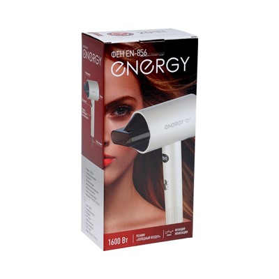 Фен Energy EN-856, 1600 Вт, 2 скорости, 3 температурных режима, ионизация, дисплей, белый