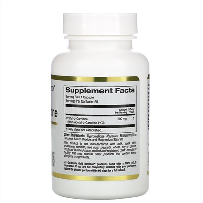 California Gold Nutrition, ацетил-L-карнитин, 500 мг, 60 растительных капсул